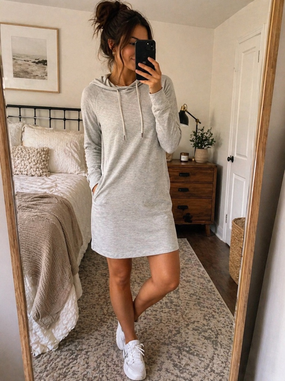Athleta XS Gray Hooded Dress Soft Knit Lightweight Lounge Athleisure Minimalist